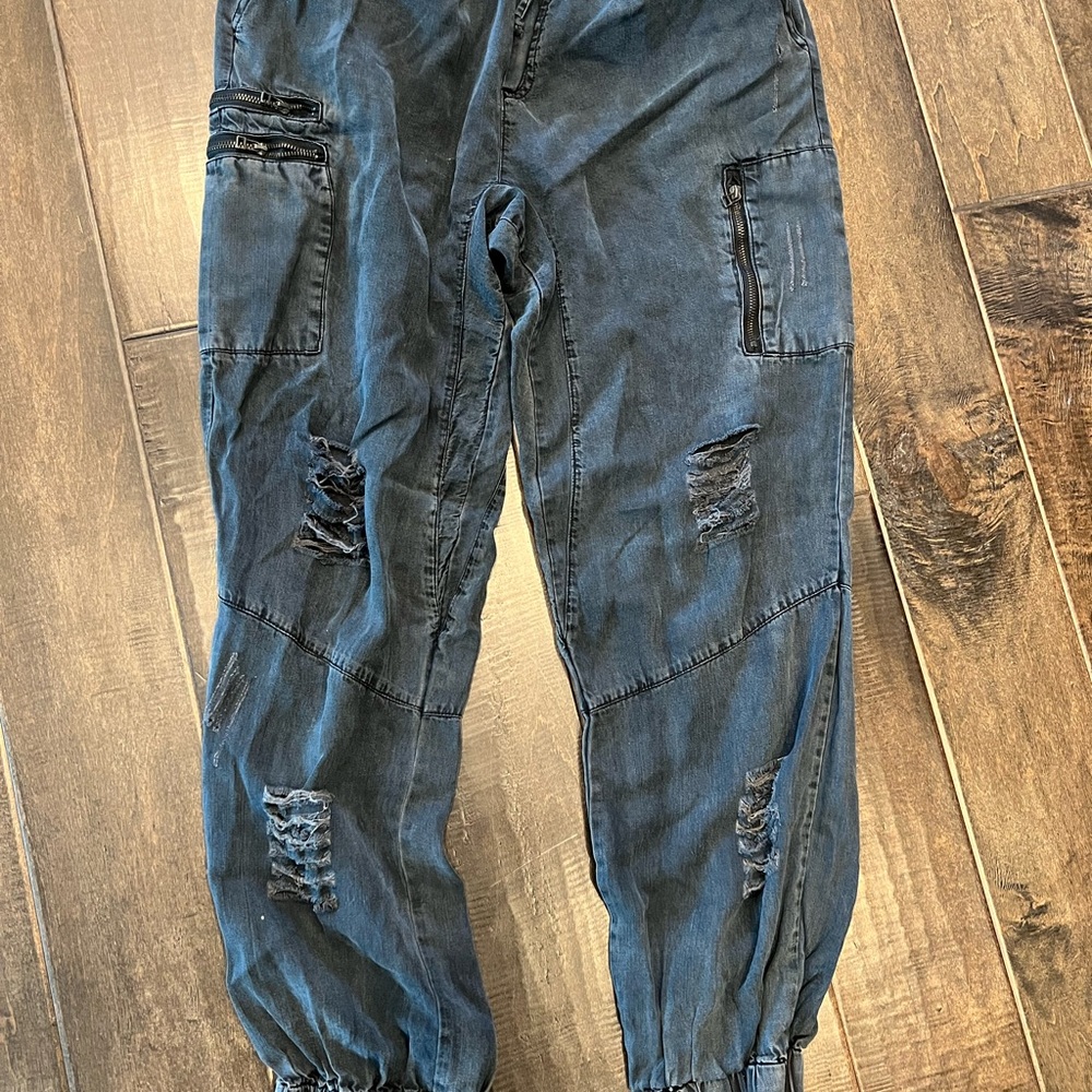 Vintage Havana . Black distressed weathered joggers. Medium